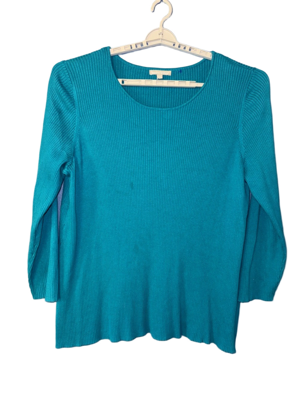 Woman‎ Within Teal Ribbed Scoop Neck Long Sleeve Top Cozy Knit Plus Size Staple